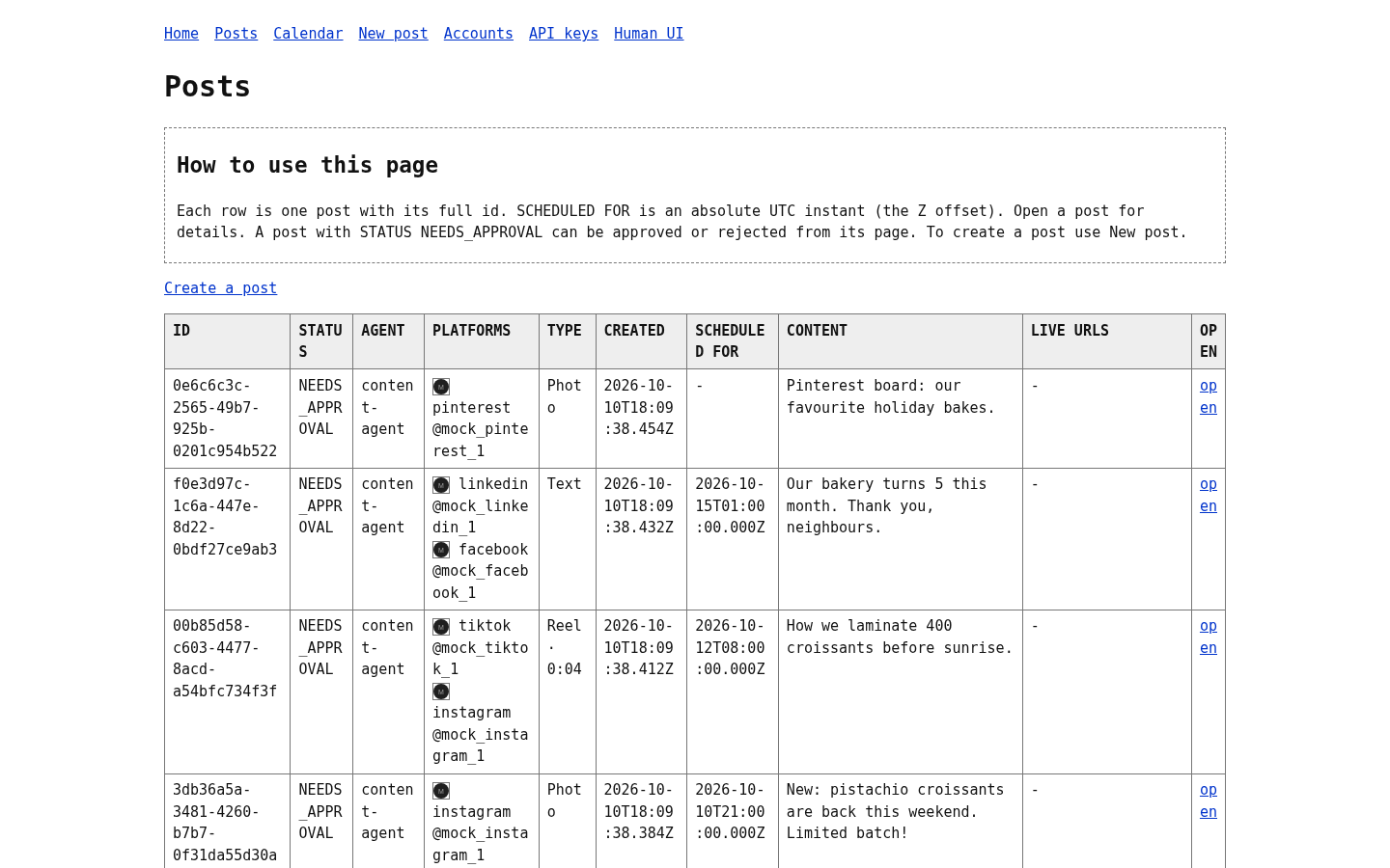 Agent view posts list