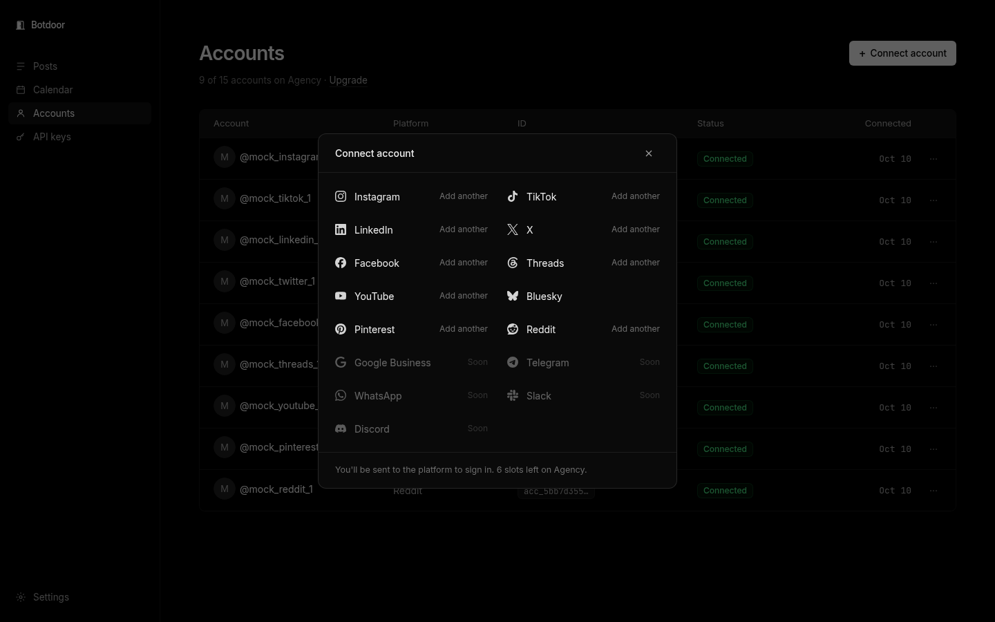The Connect dialog: available networks and Soon networks