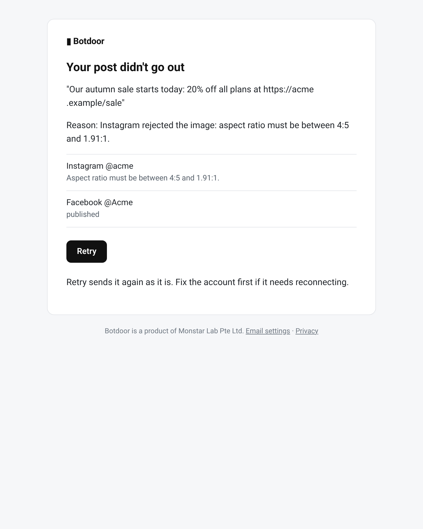 Post failed email with the reason