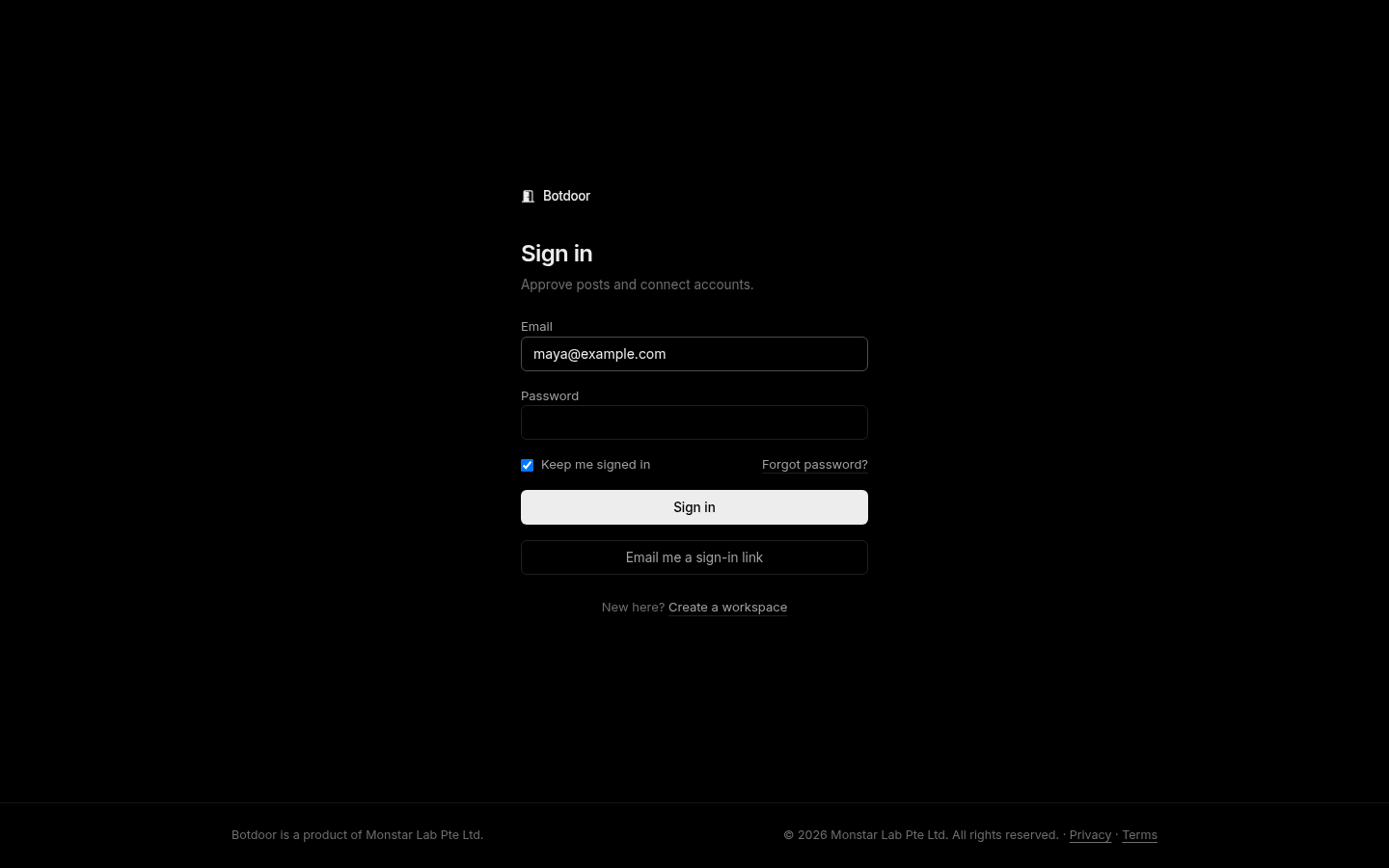 Sign-in page with Email me a sign-in link