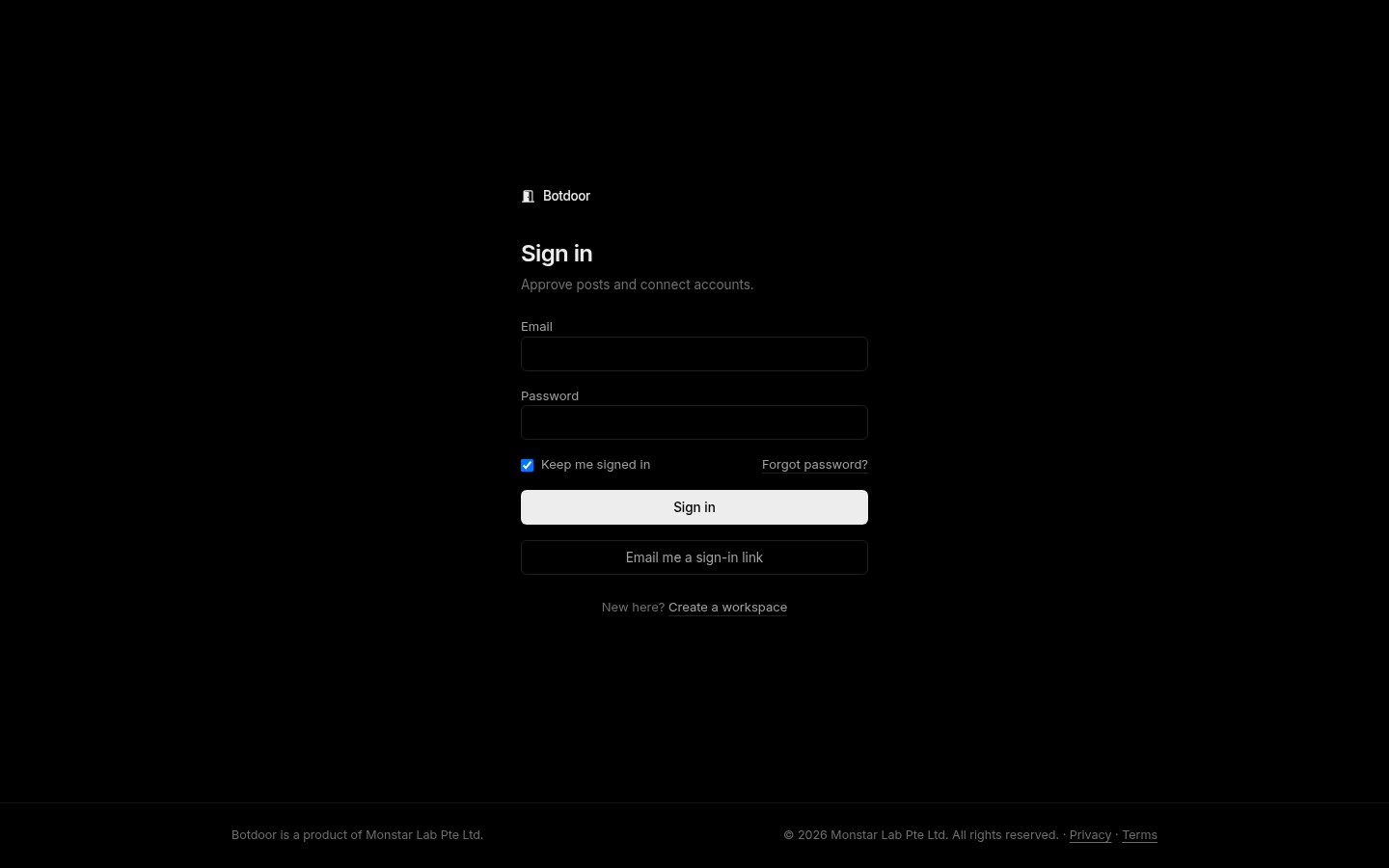 The Botdoor sign-in page